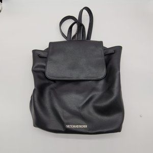 Victoria's Secret Black Faux Pebble Leather Drawstring Backpack Bag